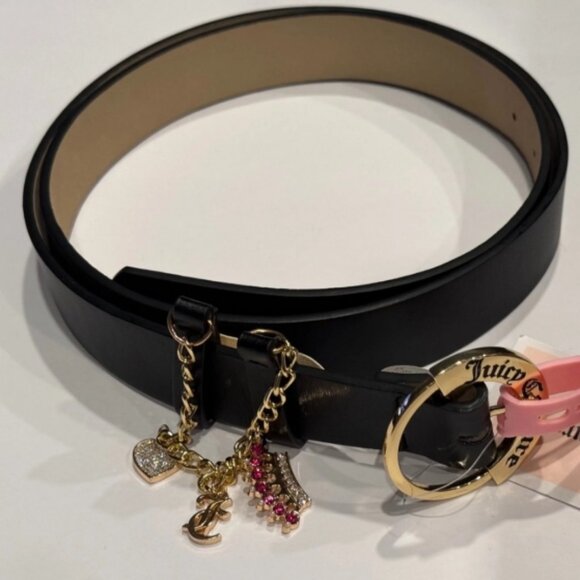 Juicy Couture Leather Belt Logo Buckle dangle charms RARE 🆕 📦⌚🏃🏻💨⚡🚚 - Picture 2 of 15